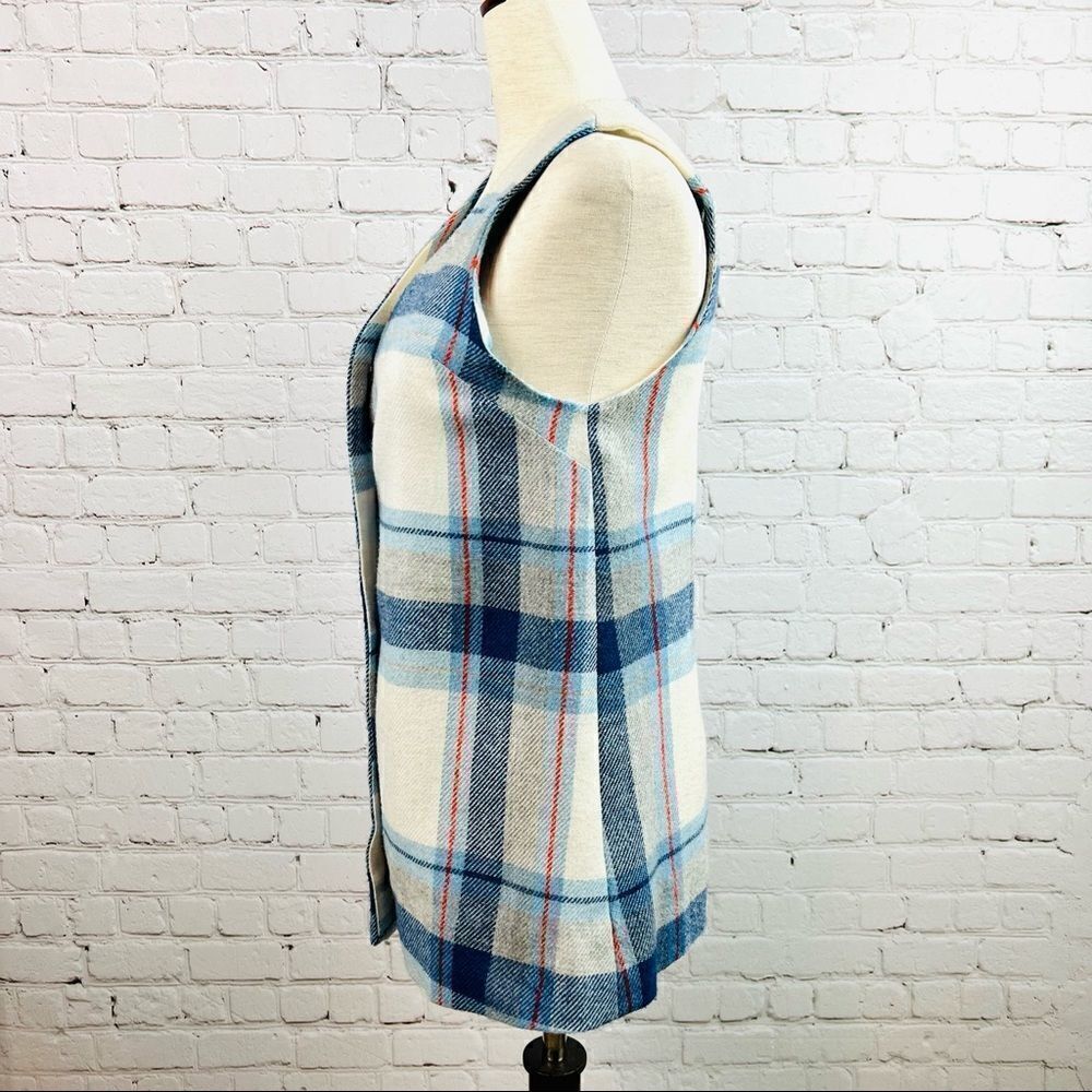 Vintage 60s Handmade Blue Flannel Wool Plaid Button Front Vest - Picture 5 of 8